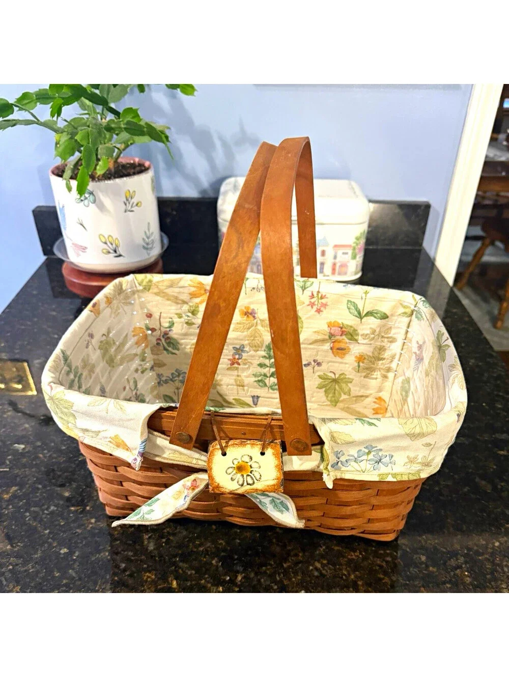 Longaberger 2006 Handmade Woven Wood Rectangle Basket Floral Botanical Fields